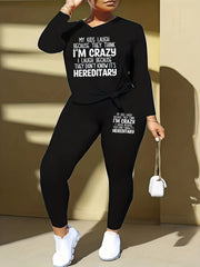 Casual 2 Piece Set Women's Slogan Print Top & Leggings