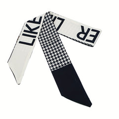 Houndstooth Print Skinny Scarf Long Ribbon Neckerchief Twilly Scarf