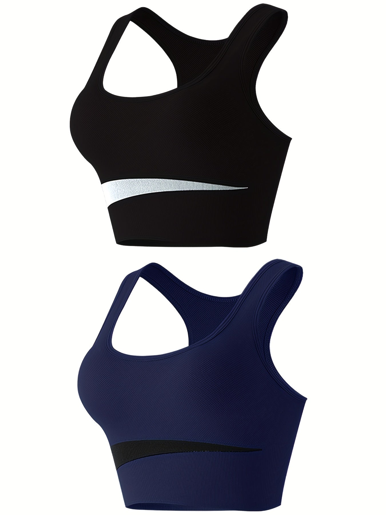 2pcs Colorblock Push Up Sports Bras Breathable & Comfy Shockproof Lingerie