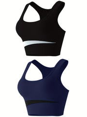 2pcs Colorblock Push Up Sports Bras Breathable & Comfy Shockproof Lingerie
