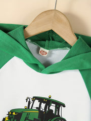 Boy's Excavator Pattern Outfit Hoodie & Sweatpants Set