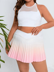Women's Plus Ombre Print Wrap Waist Pleated Tennis Skort