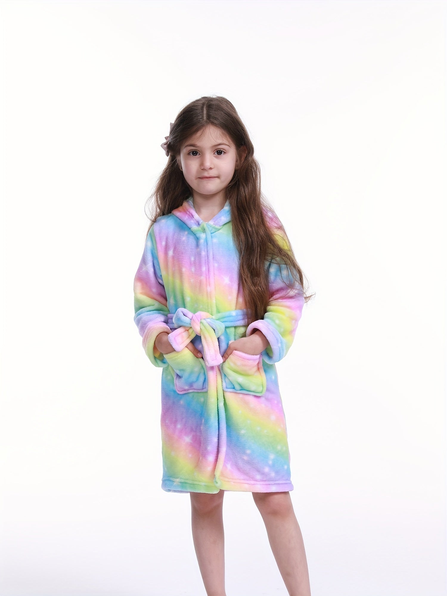 Girls Flannel Hooded Bathrobe Kids Robes Cartoon Patterned Soft Sleepwear