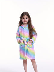 Girls Flannel Hooded Bathrobe Kids Robes Cartoon Patterned Soft Sleepwear