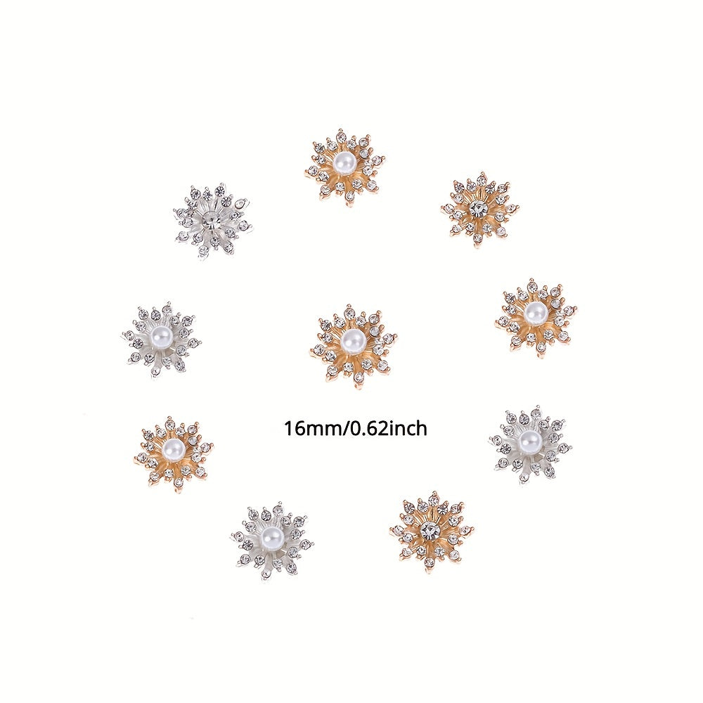 10pcs 16mm Snowflake Buttons Flatback Plating Pearl Buckle Rhinestone Button