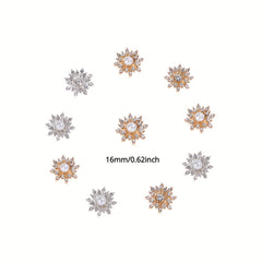 10pcs 16mm Snowflake Buttons Flatback Plating Pearl Buckle Rhinestone Button