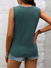 Lace Stitching Crew Neck Sleeveless Top for Summer