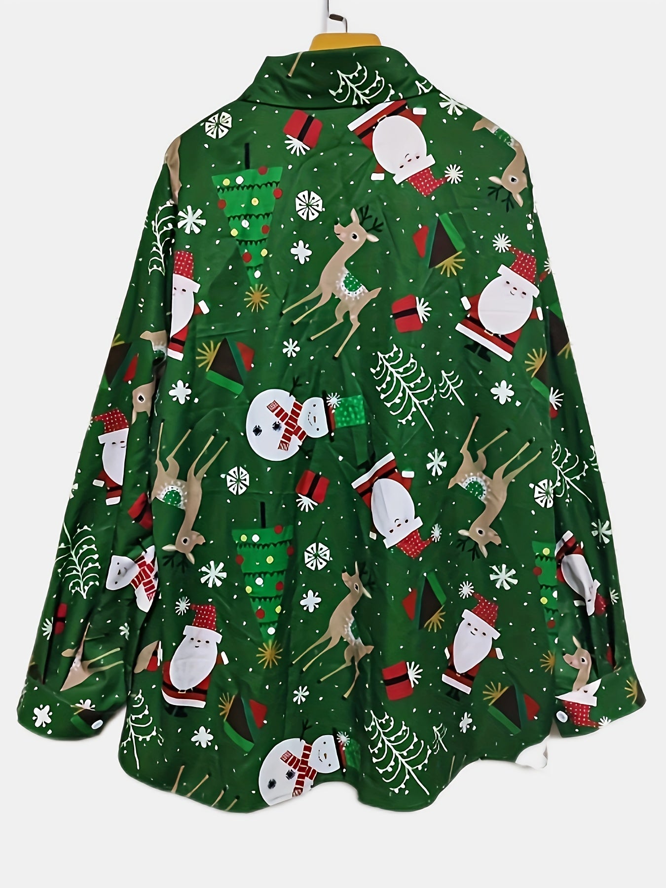 Christmas Casual Blouse Women's Plus Snowman & Elk Print Button Up