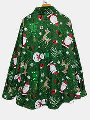 Christmas Casual Blouse Women's Plus Snowman & Elk Print Button Up