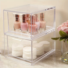 2pcs Stackable Makeup Organizer Storage Drawer Acrylic Bathroom Organizer