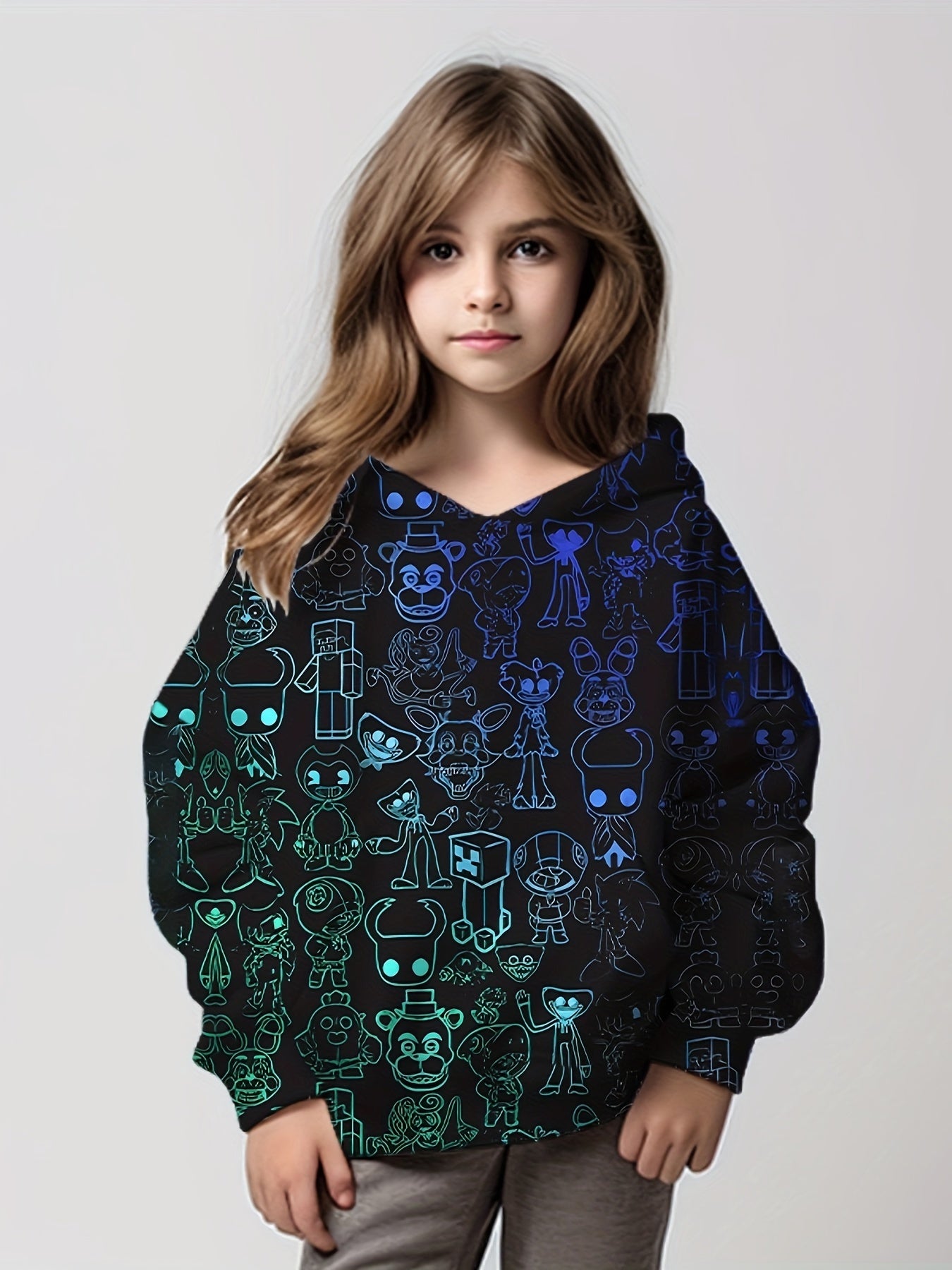 Girls Pattern Hooded Sweatshirt Pullover Sports Gift