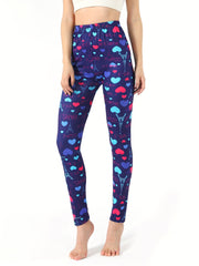 Heart Print Slim Fit Yoga Tight Pants Stretchy Fitness Leggings
