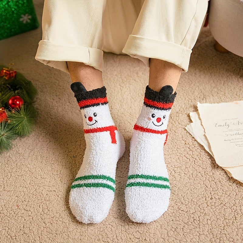 3 Pairs Christmas Fuzzy Socks Winter Warm Velvet Crew Socks