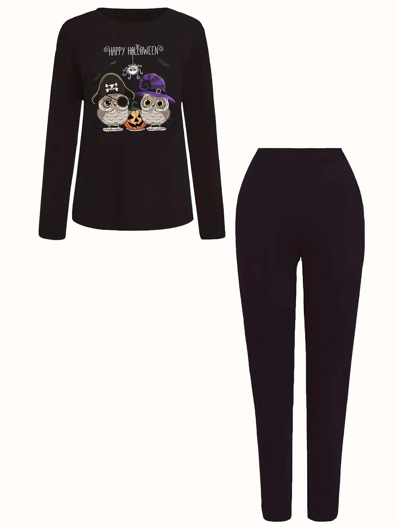 Halloween Owl & Pumpkin Print Two Piece Set