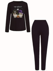 Halloween Owl & Pumpkin Print Two Piece Set