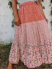 Colorblock Floral Print High Waist Beach Skirt