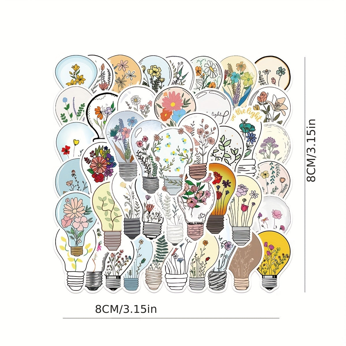 50 Cartoon Light Bulbs Flowers Graffiti Stickers DIY Waterproof Stickers