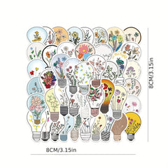 50 Cartoon Light Bulbs Flowers Graffiti Stickers DIY Waterproof Stickers