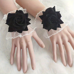 Rose Decor Lace Wrist Cuffs Ruffles Lace Pleated Horn Cuffs