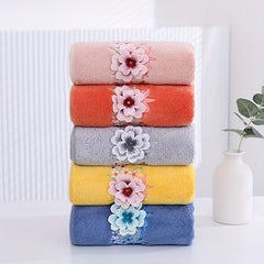 Soft Flower Embroidered Hand Towel Coral Fleece Face Towel
