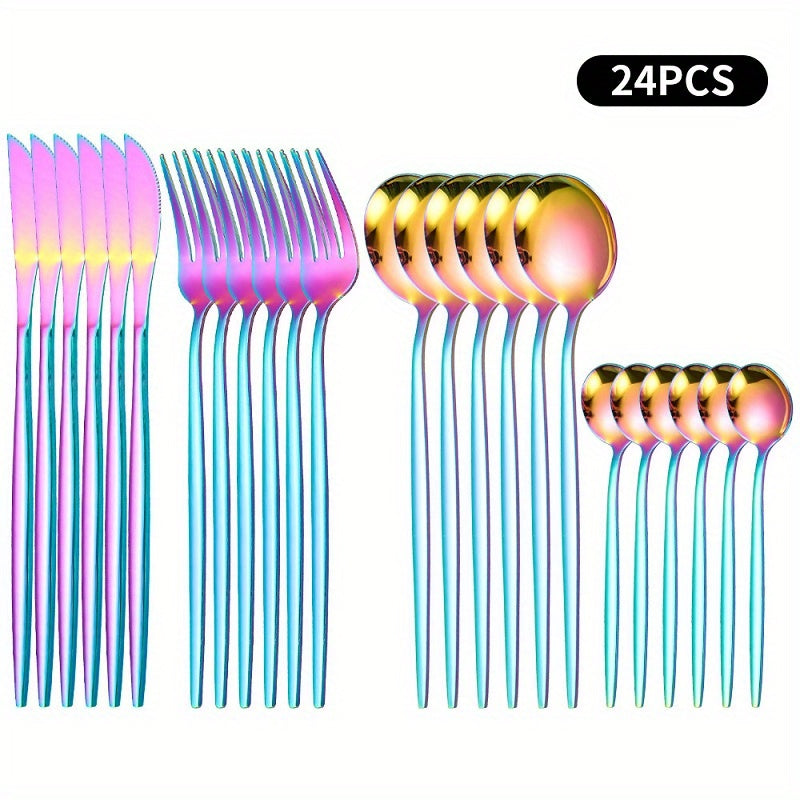 24pcs Stainless Steel Cutlery Coffee Spoon Salad Fork