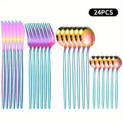 24pcs Stainless Steel Cutlery Coffee Spoon Salad Fork
