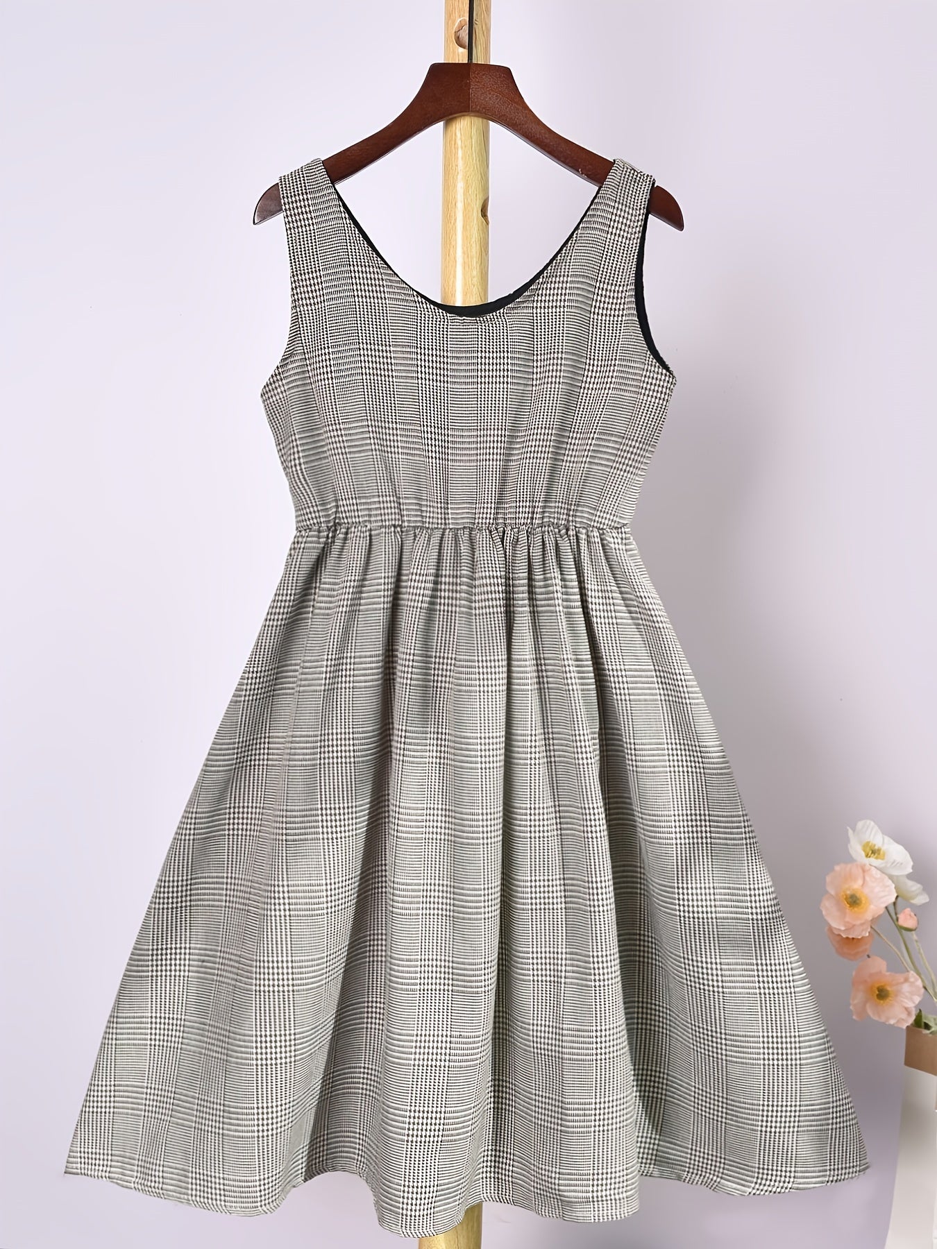 Girls Houndstooth Vest Dress & Apricot Ribbed Jacket Set