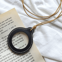 Vintage Leather Strap Necklace Magnifying Glass Pendant Locket