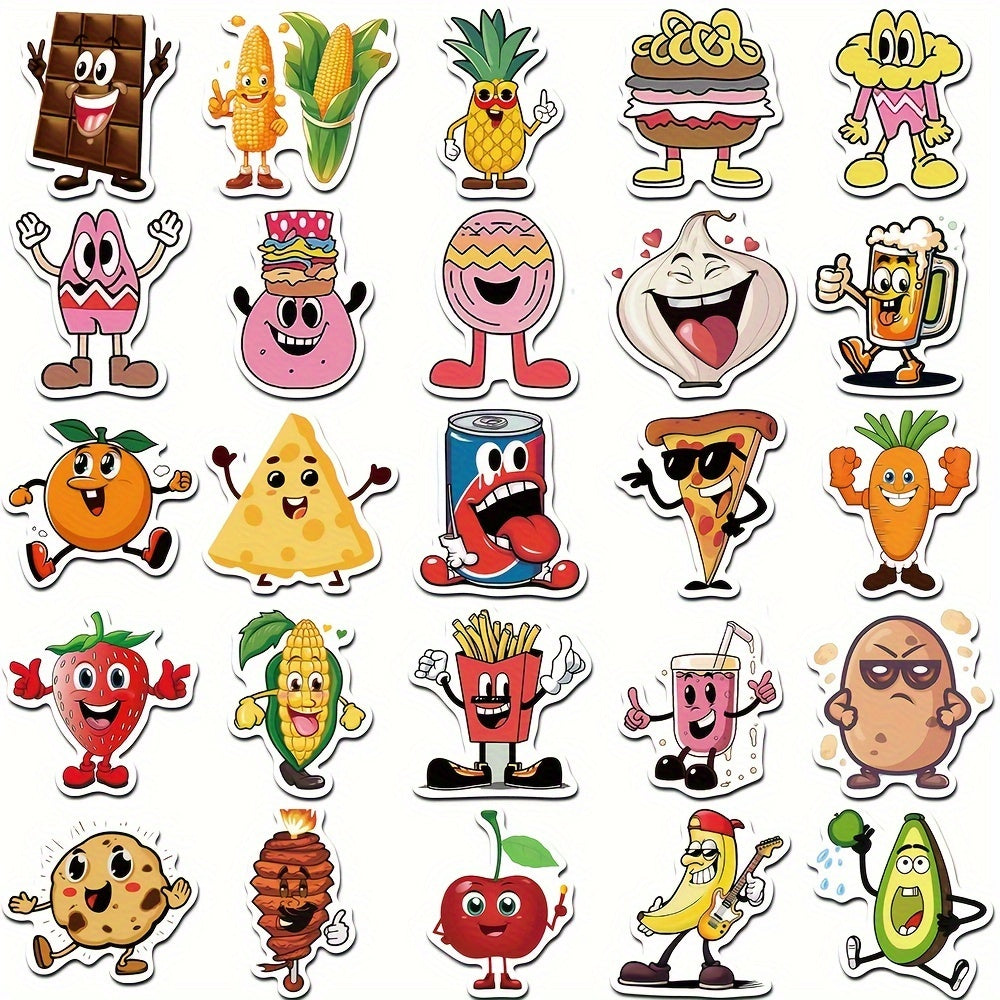 50pcs Funny Food Fruit Doodle Stickers for Kitchen Refrigerator Water Cup