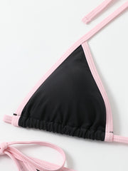 Pink Triangle Halter Neck Two Piece Bikini Sets