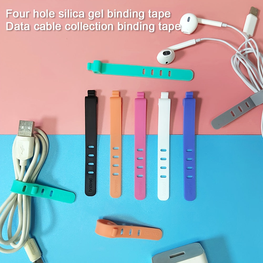 10pcs Silicone 4 Hole Flat Data Cable Ties