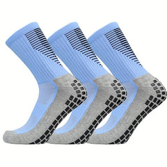 3 Pairs Striped Sports Football Socks Non slip Training Crew Socks
