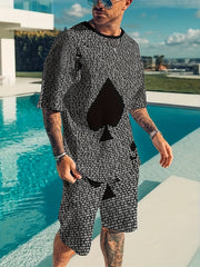 Men's 2 Piece Spade Pattern T-shirt & Shorts Set for Summer