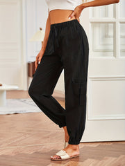 Flap Pockets Fitted Joggers Drawstring Pants for Women
