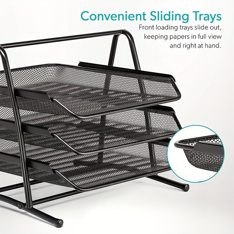 3 Tier Desktop File Organizer Office Organizer & Stacking File Holder
