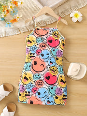 Kid Girls Bear Print Spaghetti Sun Dress Summer Clothes