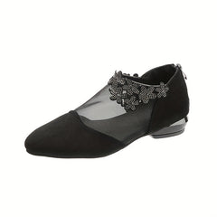 Rhinestone Flat Shoes Comfortable Closed Toe Back Zipper Shoes