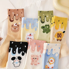 7 Pairs Cartoon Print Socks Women's Mid Tube Stockings