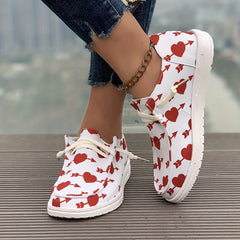 Women's Heart Pattern Skate Shoes Flat Casual Canvas Sneakers