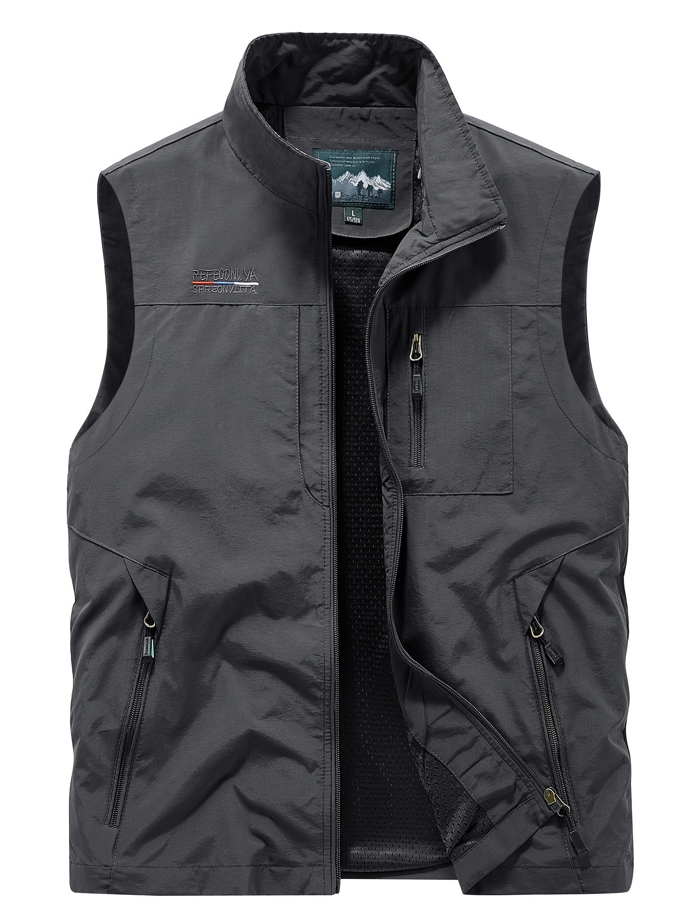 Men's Zip Pocket Stand Collar Solid Vest Outdoor Casual Sports Vest