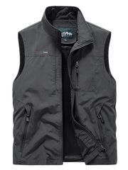 Men's Zip Pocket Stand Collar Solid Vest Outdoor Casual Sports Vest