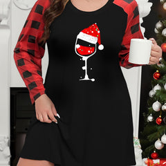 Christmas Lounge Dress with Plaid Raglan Sleeves