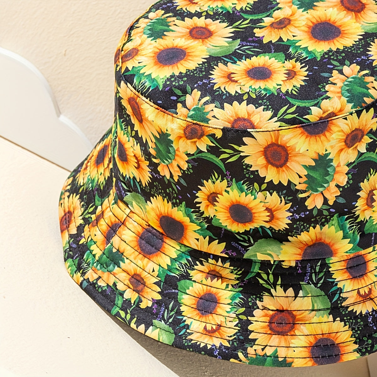 Sunflower Print Reversible Fisherman Hat Lightweight Foldable Bucket Cap