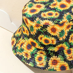 Sunflower Print Reversible Fisherman Hat Lightweight Foldable Bucket Cap
