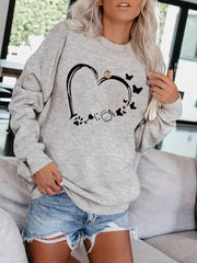 Heart Print Pullover Sweatshirt for Fall & Winter Women's Clothing