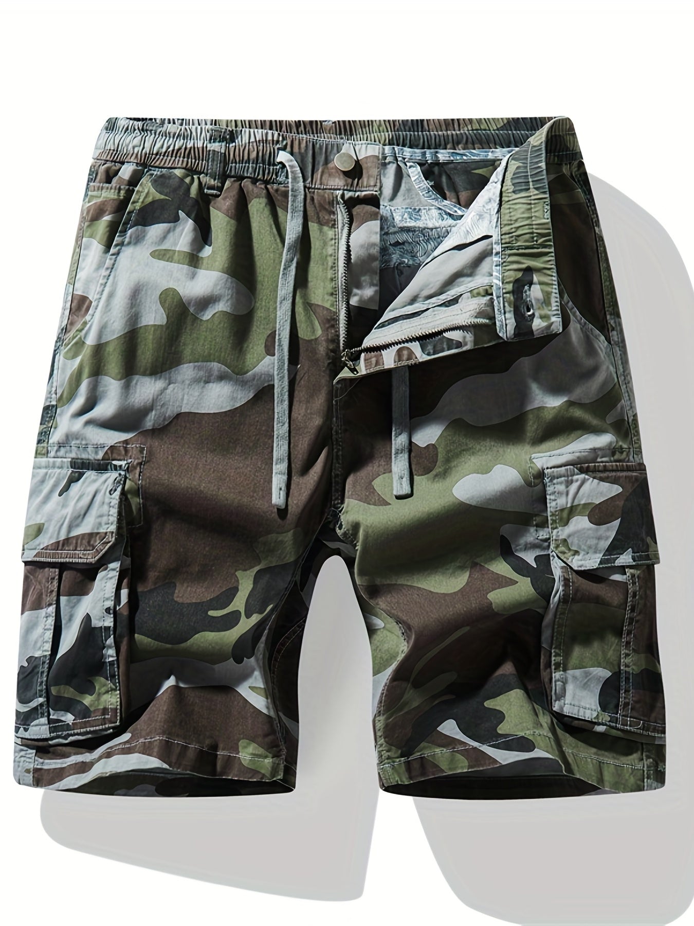 Men's Camo Cargo Shorts Drawstring Elastic Waist for Summer