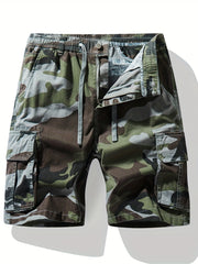 Men's Camo Cargo Shorts Drawstring Elastic Waist for Summer