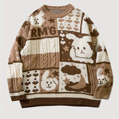 Cartoon Rabbit Pattern Knitted Sweater Men's Casual Warm Pullover