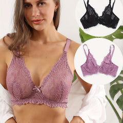 2pcs Lace Wireless Bras Ultra thin Breathable Everyday Bra Women's Lingerie