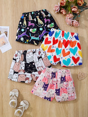 4pc Toddler Girls Animal & Heart Graphic Elastic Waist Sports Shorts